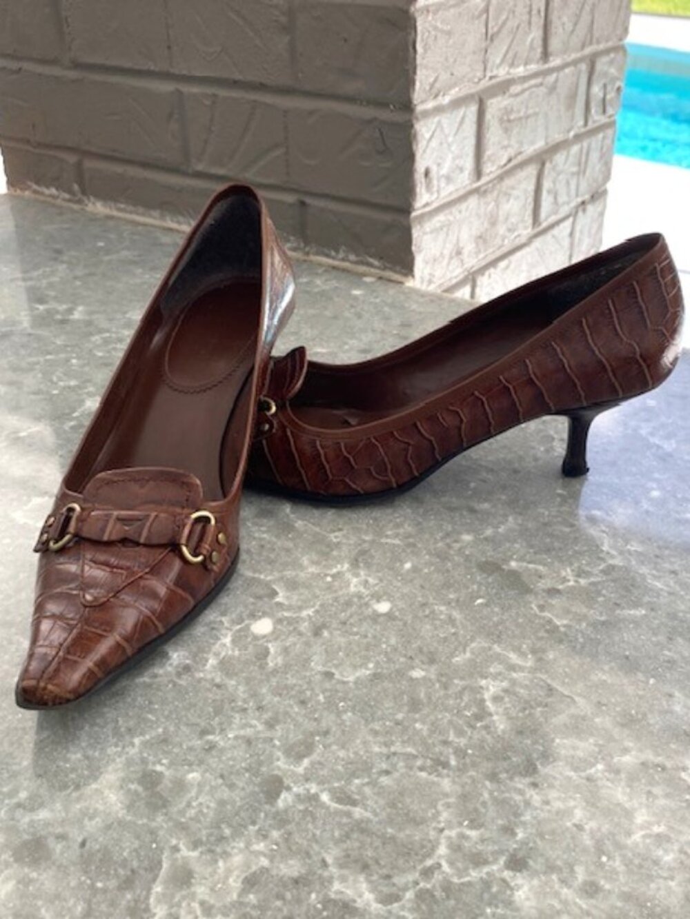 ENZO ANGIOLINI Women's SHOES Faux Croc Flexo Low Heel Pointed Toe Size 7 M